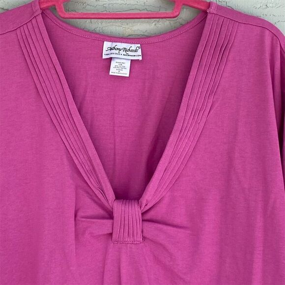Anthony Richards Women's 3X Pink V-Neck Pleat Front Blouse - Picture 3 of 7
